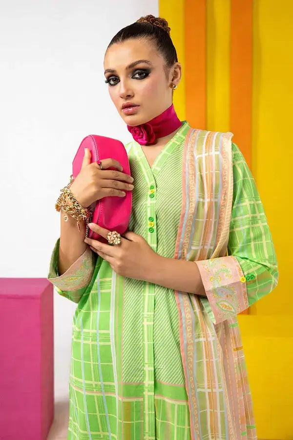 GUL AHMED - 3 PIECE PRINTED LAWN SUIT - GREEN (UNSTITCHED)