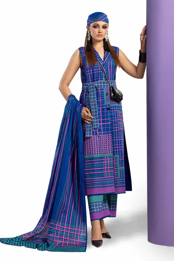 GUL AHMED - 3 PIECE PRINTED LAWN SUIT - BLUE (UNSTITCHED)