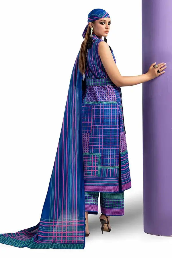 GUL AHMED - 3 PIECE PRINTED LAWN SUIT - BLUE (UNSTITCHED)