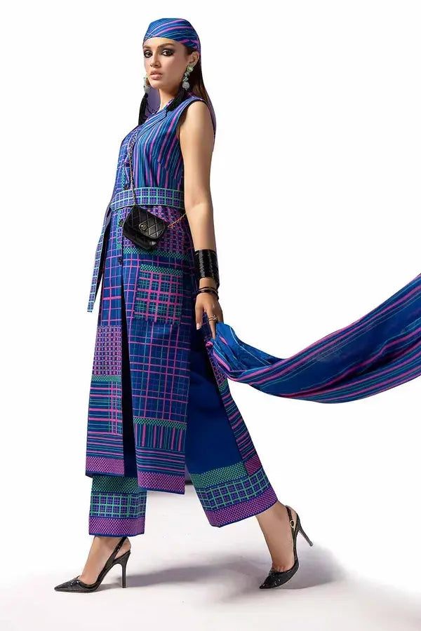 GUL AHMED - 3 PIECE PRINTED LAWN SUIT - BLUE (UNSTITCHED)