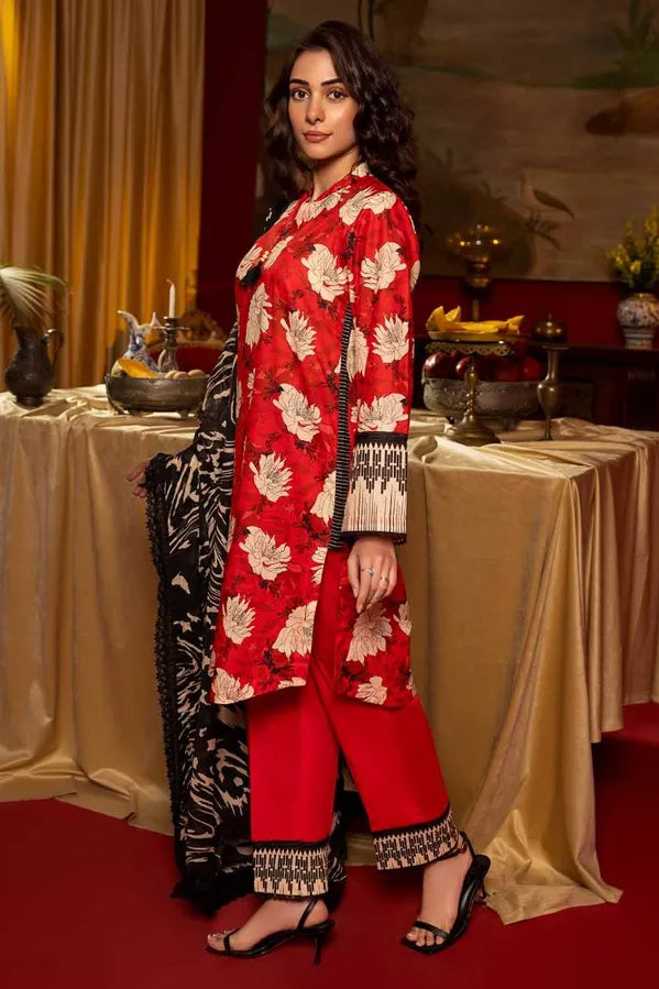 GUL AHMED - 3 PIECE PRINTED LAWN SUIT - RED (UNSTITCHED)