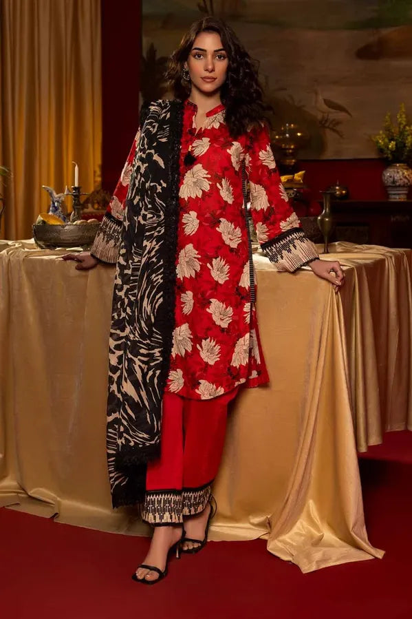 GUL AHMED - 3 PIECE PRINTED LAWN SUIT - RED (UNSTITCHED)