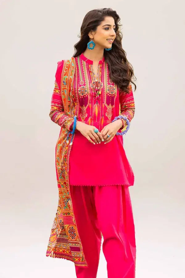 GUL AHMED - 3 PIECE PRINTED LAWN SUIT - PINK (UNSTITCHED)