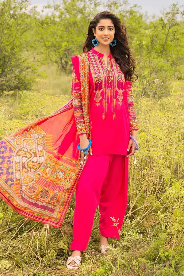 GUL AHMED - 3 PIECE PRINTED LAWN SUIT - PINK (UNSTITCHED)