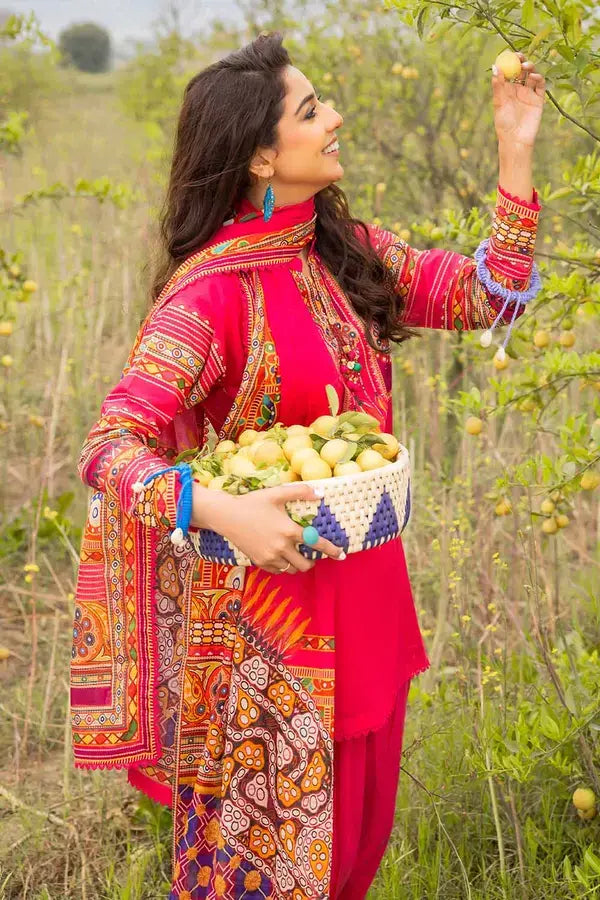 GUL AHMED - 3 PIECE PRINTED LAWN SUIT - PINK (UNSTITCHED)