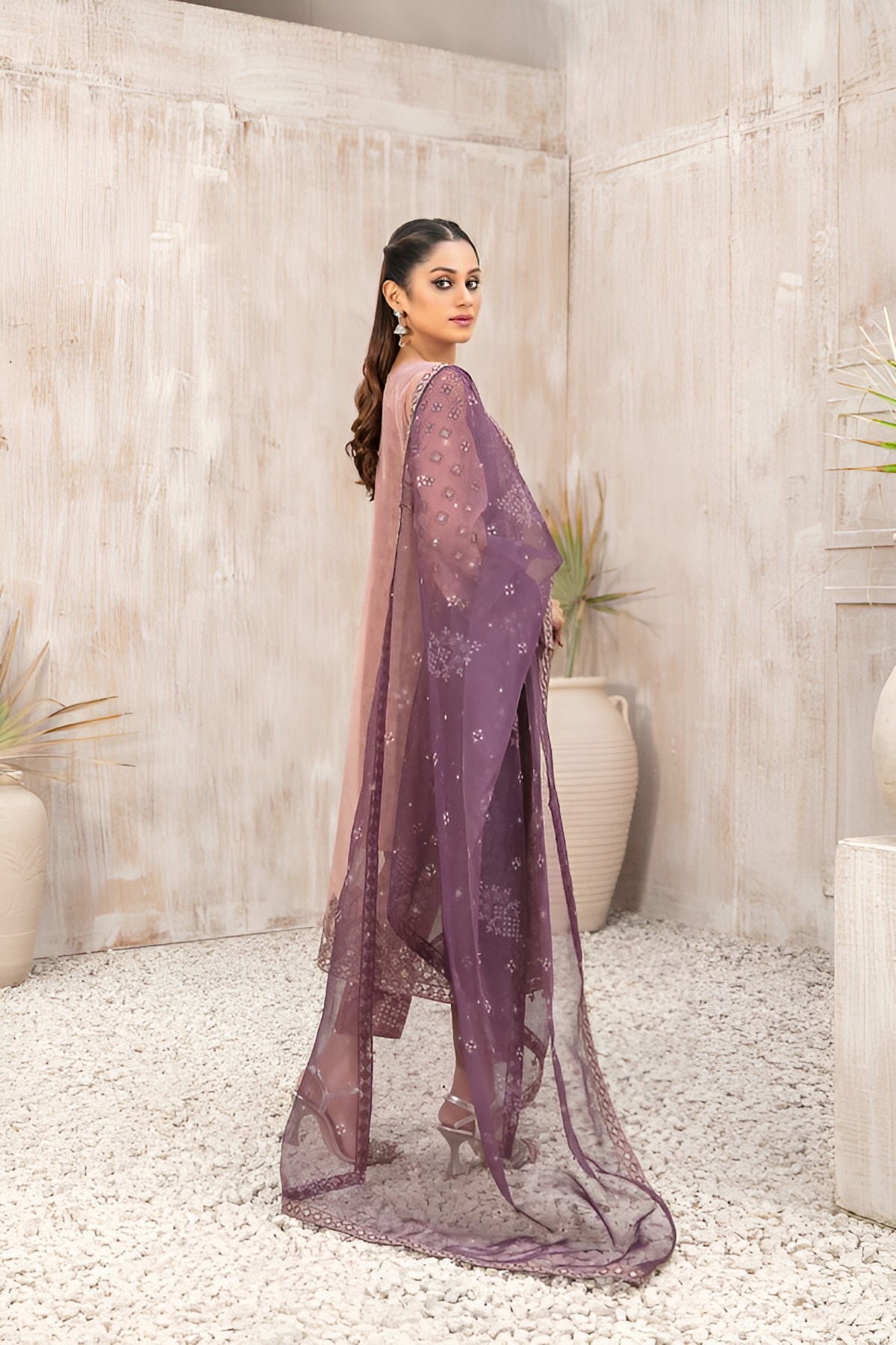 TAWAKKAL FABRICS - 3 PIECE EMBROIDERED ORGANZA SUIT - PURPLE (UNSTITCHED)