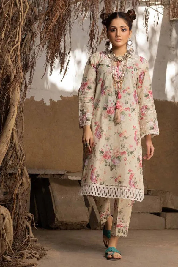 GUL AHMED 2 PIECE PRINTED LAWN SUIT - BEIGE (UNSTITCHED)