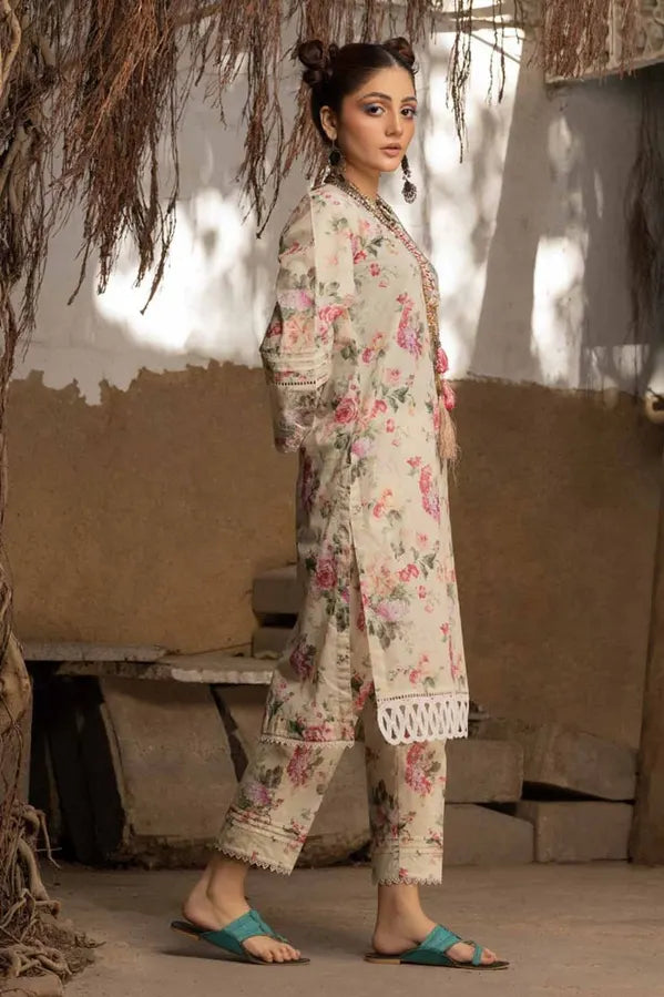 GUL AHMED 2 PIECE PRINTED LAWN SUIT - BEIGE (UNSTITCHED)