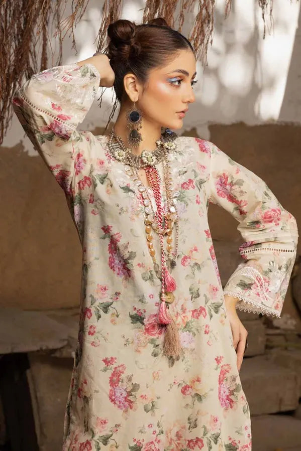 GUL AHMED 2 PIECE PRINTED LAWN SUIT - BEIGE (UNSTITCHED)