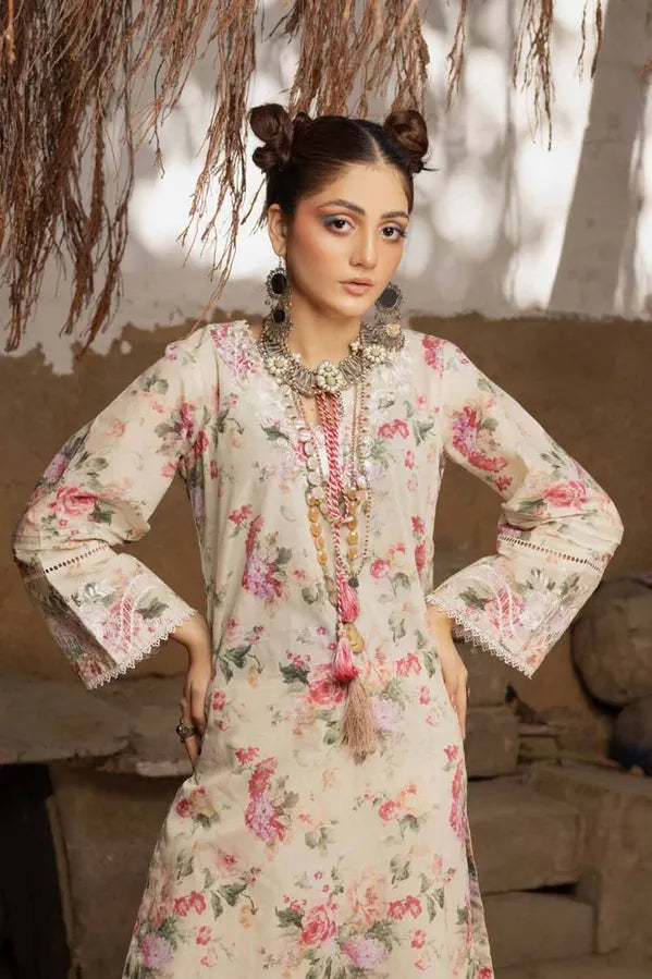 GUL AHMED 2 PIECE PRINTED LAWN SUIT - BEIGE (UNSTITCHED)