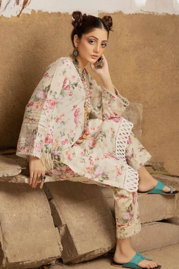 GUL AHMED 2 PIECE PRINTED LAWN SUIT - BEIGE (UNSTITCHED)