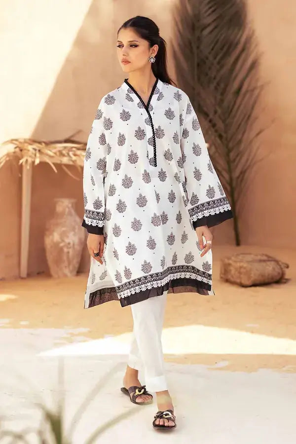 GUL AHMED - 2 PIECE PRINTED LAWN SUIT - WHITE (UNSTITCHED)