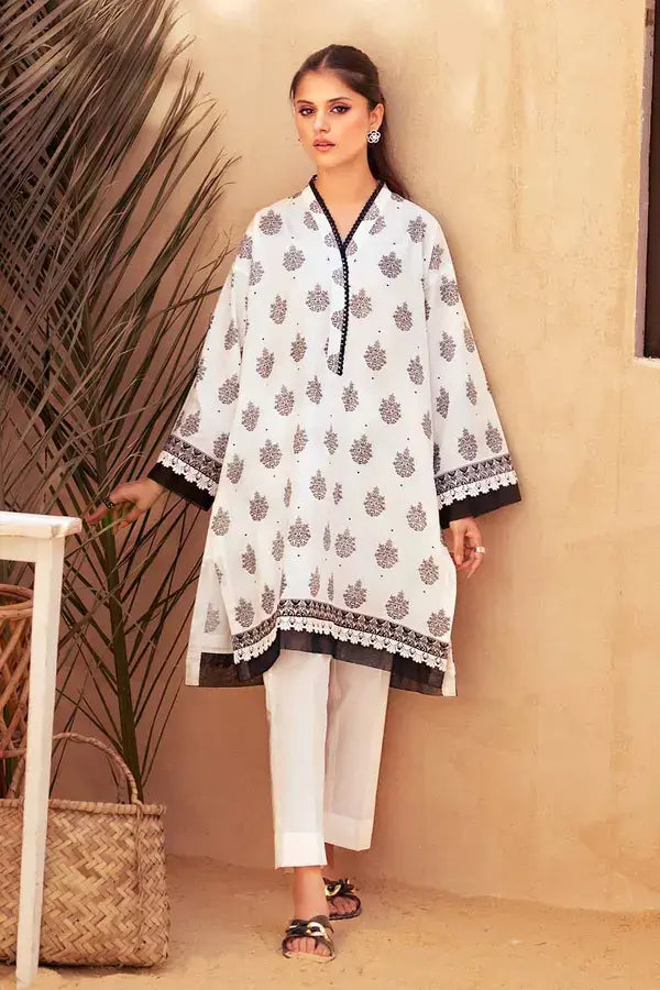 GUL AHMED - 2 PIECE PRINTED LAWN SUIT - WHITE (UNSTITCHED)