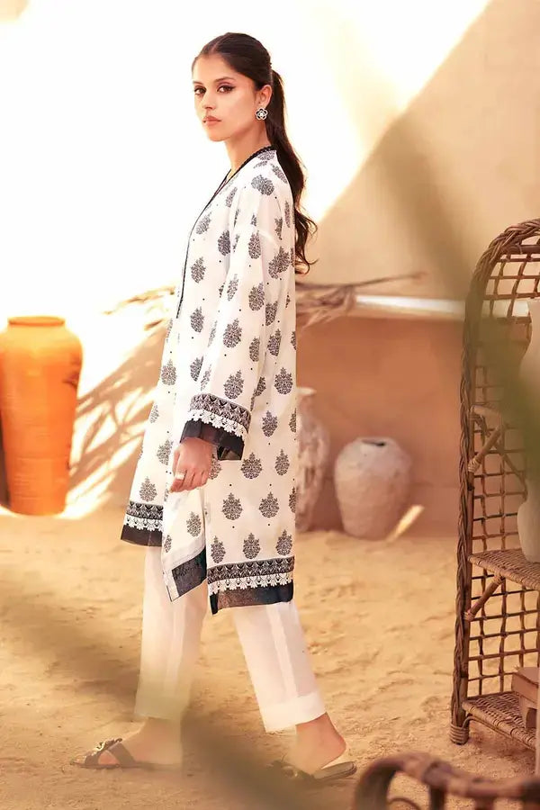 GUL AHMED - 2 PIECE PRINTED LAWN SUIT - WHITE (UNSTITCHED)