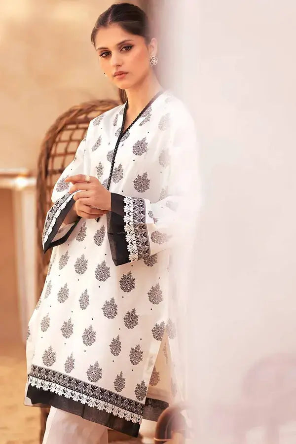 GUL AHMED - 2 PIECE PRINTED LAWN SUIT - WHITE (UNSTITCHED)