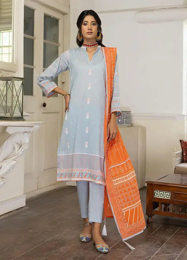 Lakhany 3PC Printed Lawn Suits - Sky Blue (UNSTITCHED)