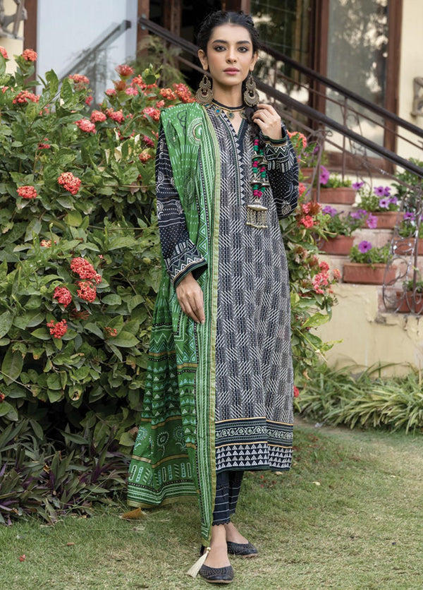 LAKHANY 3PC Pearl Printed Lawn Suits - Black (UNSTITCHED)