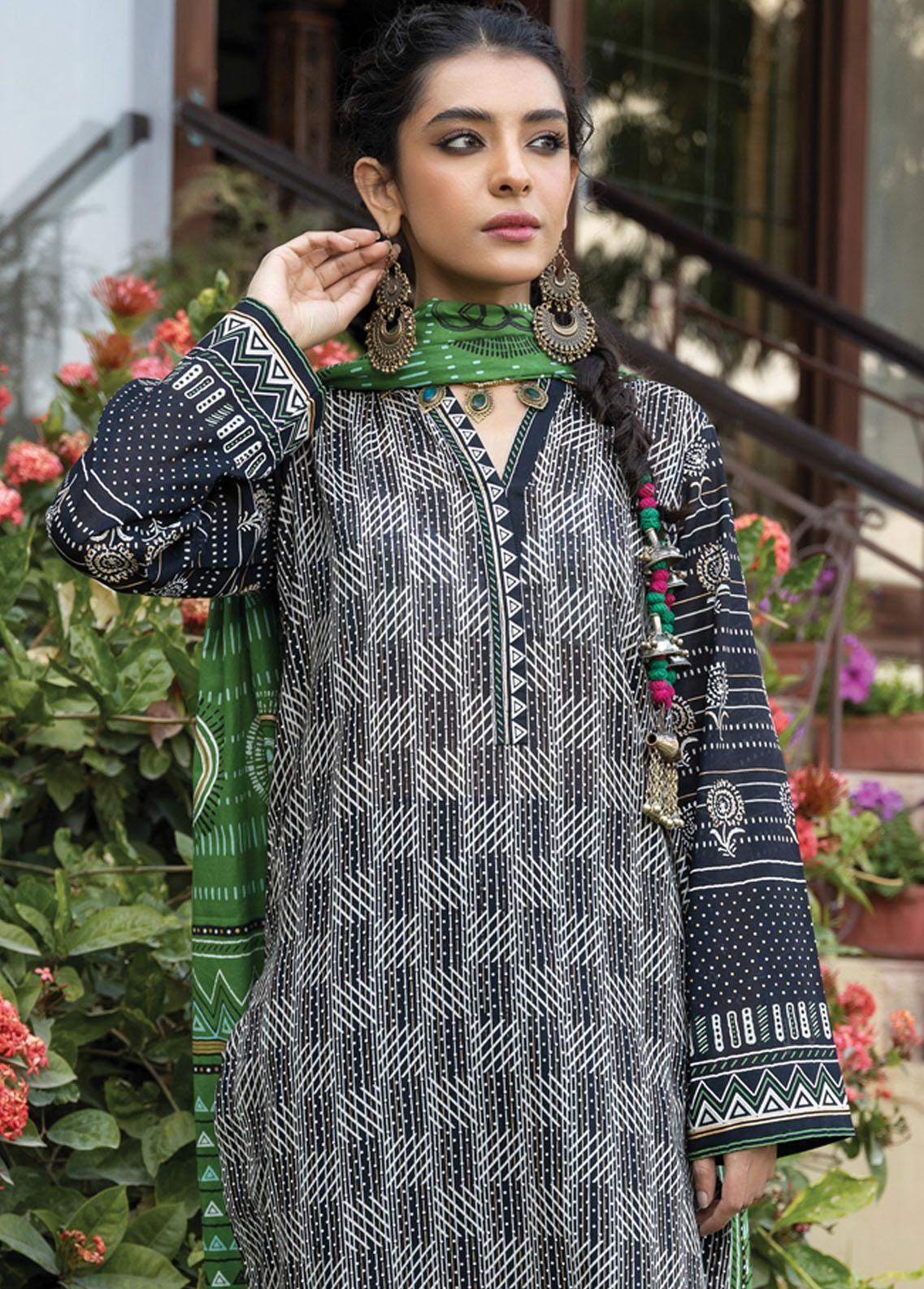 LAKHANY 3PC Pearl Printed Lawn Suits - Black (UNSTITCHED)