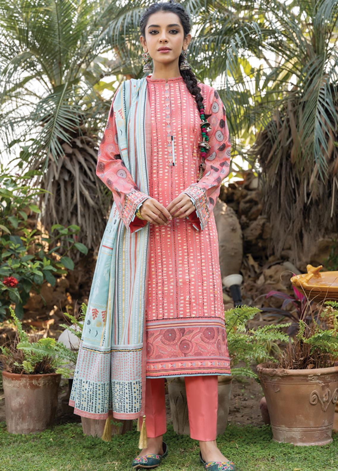 LAKHANY 3PC Pearl Printed Suit - Peach (UNSTITCHED)