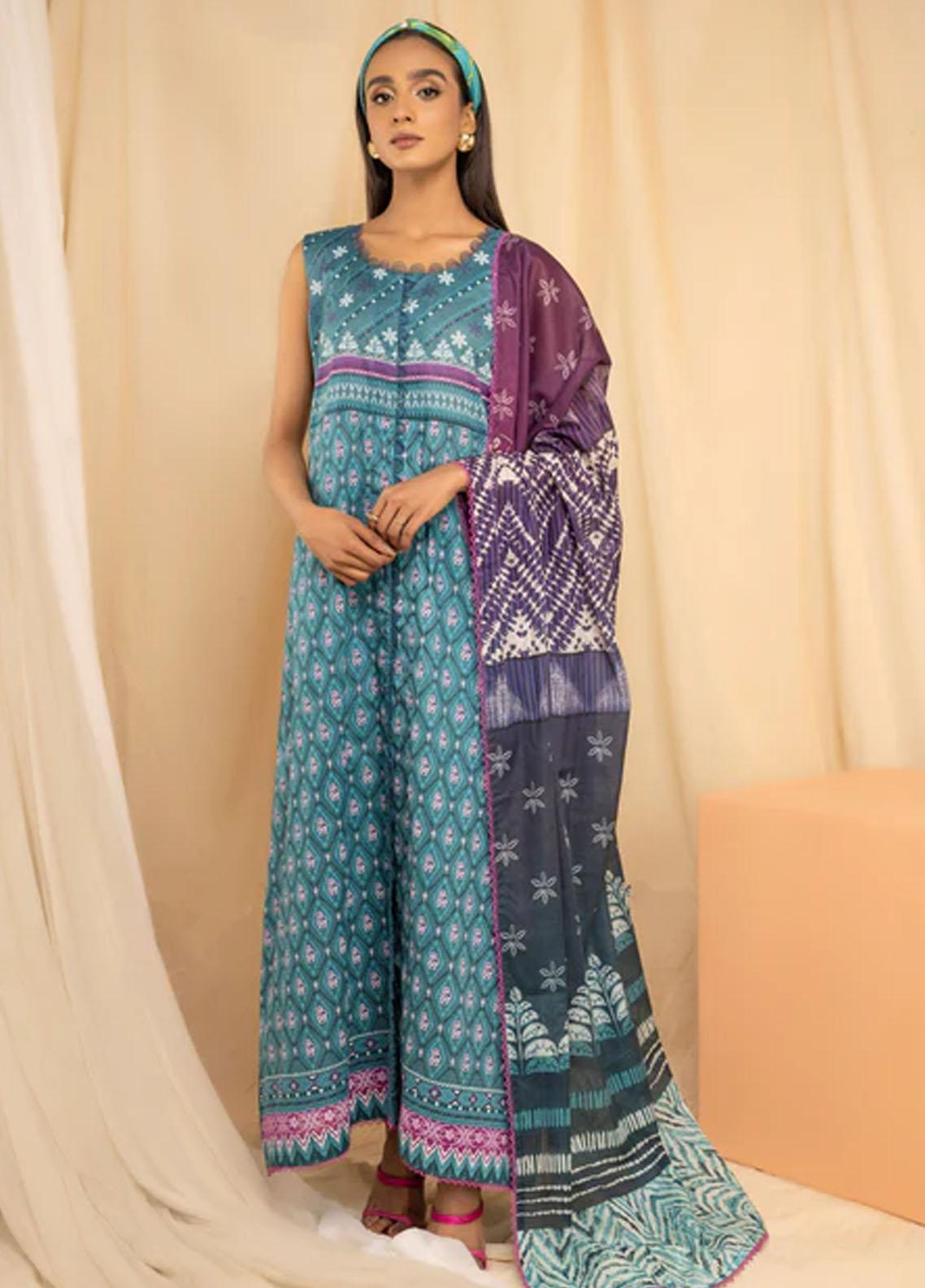 LAKHANY 3PC Pearl Printed Dress - Teal (UNSTITCHED)