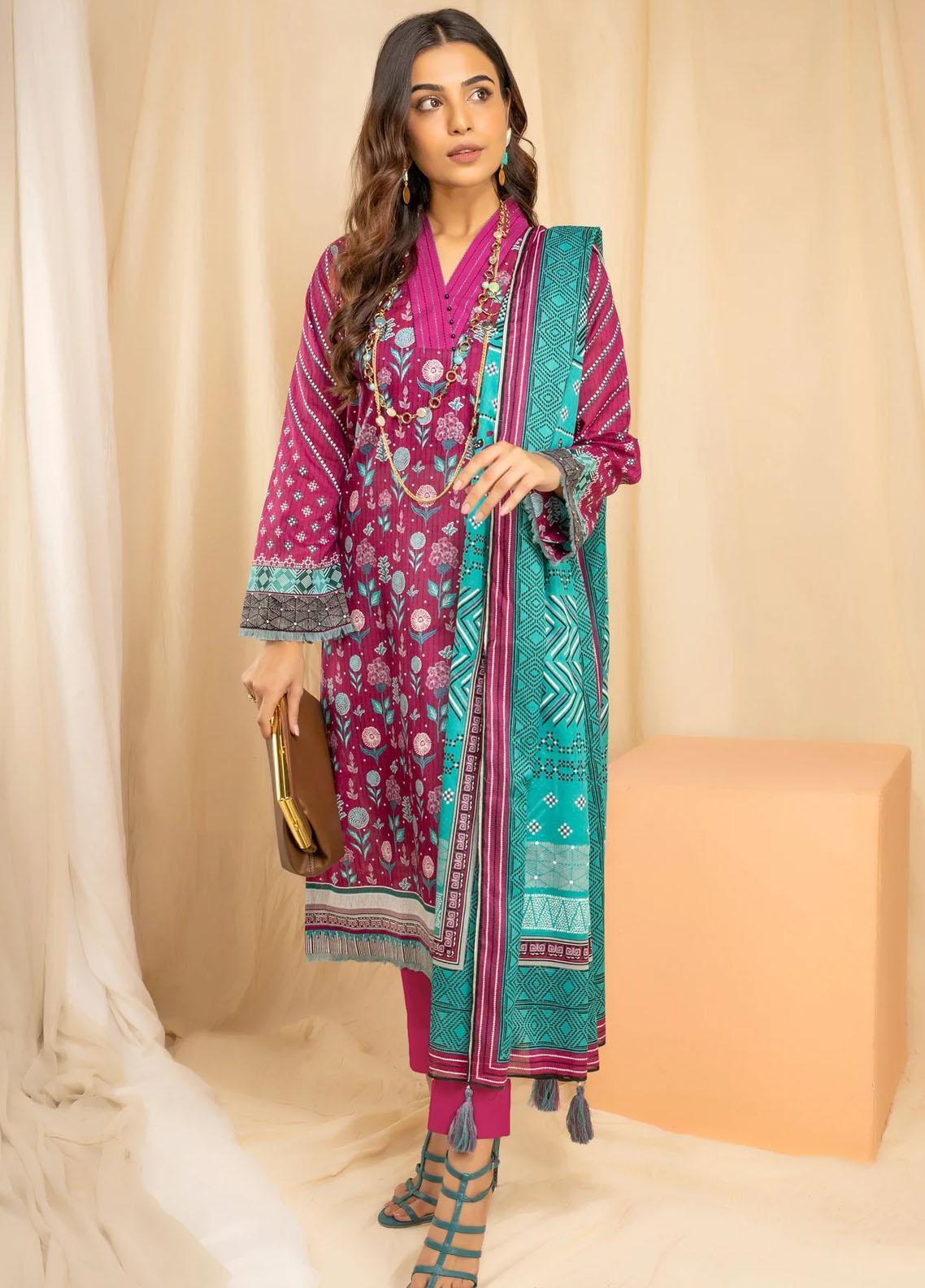 LAKHANY 3PC Pearl Printed - Plum (UNSTITCHED)