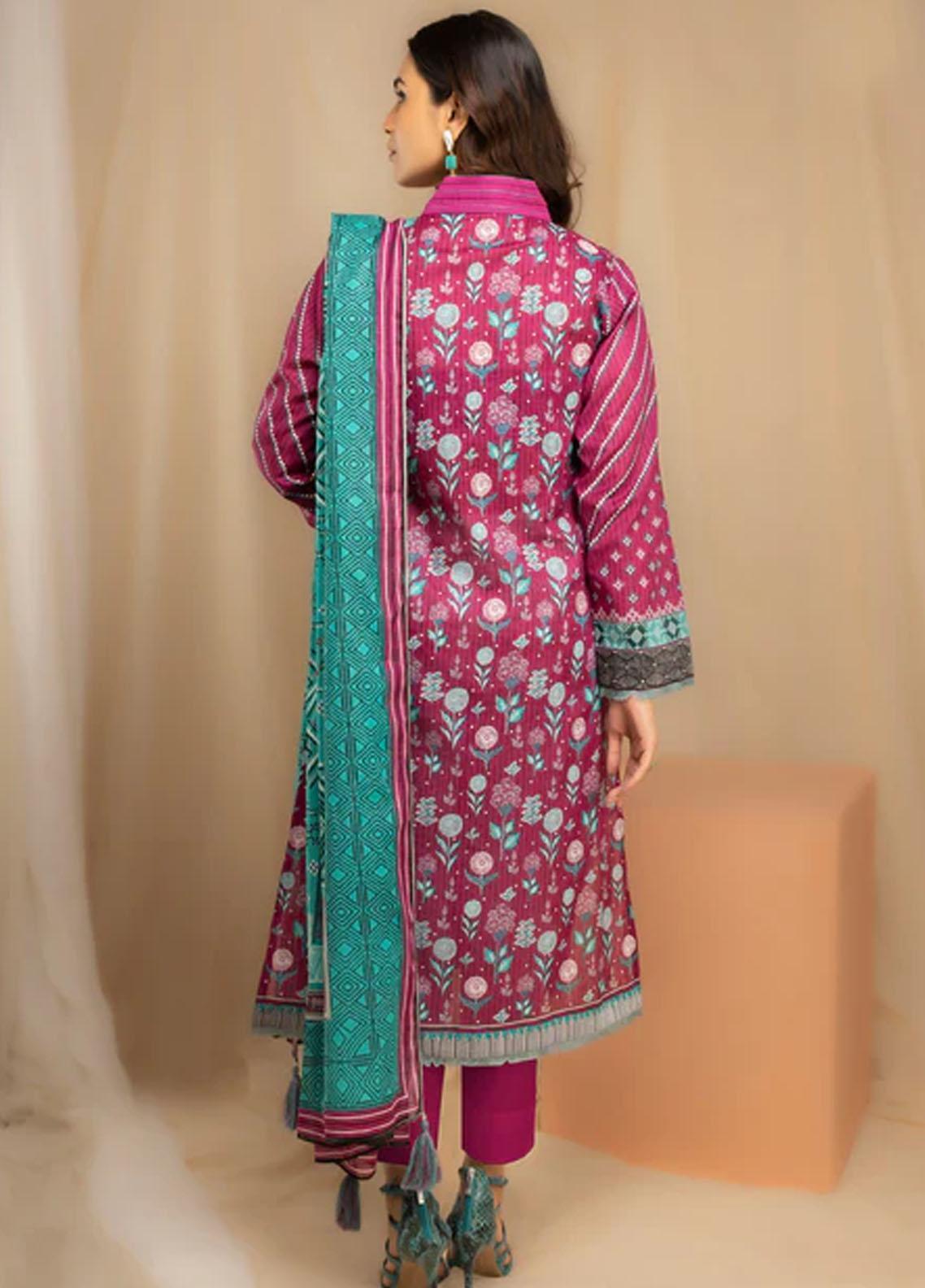 LAKHANY 3PC Pearl Printed - Plum (UNSTITCHED)