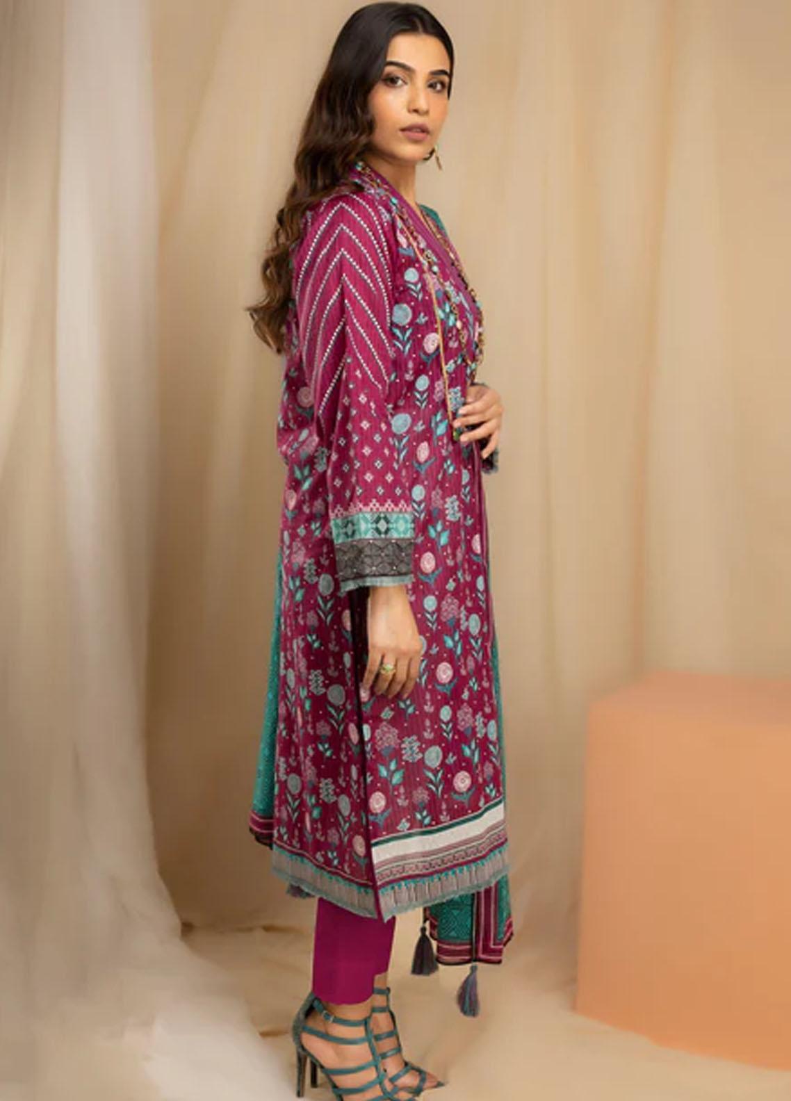 LAKHANY 3PC Pearl Printed - Plum (UNSTITCHED)