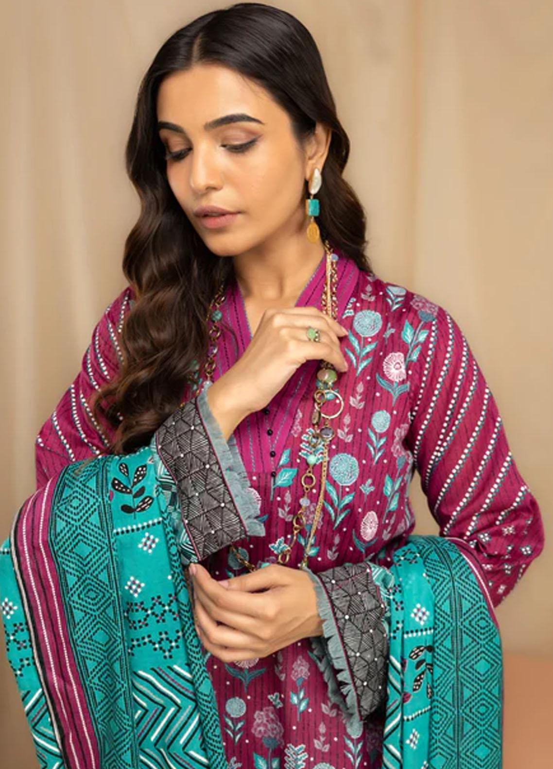 LAKHANY 3PC Pearl Printed - Plum (UNSTITCHED)