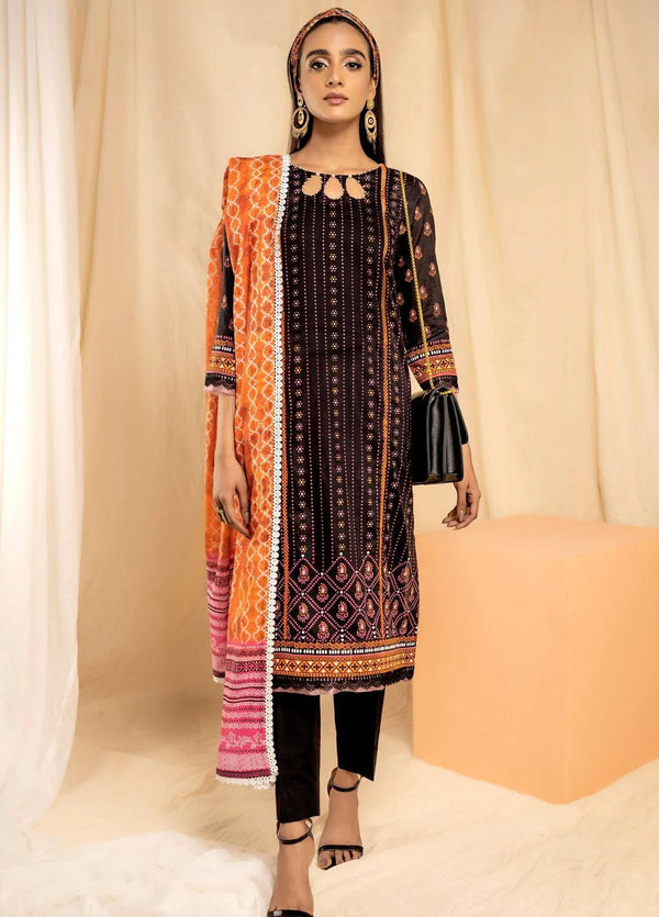 LAKHANY 3PC Printed Lawn Suits - Black (UNSTITCHED)