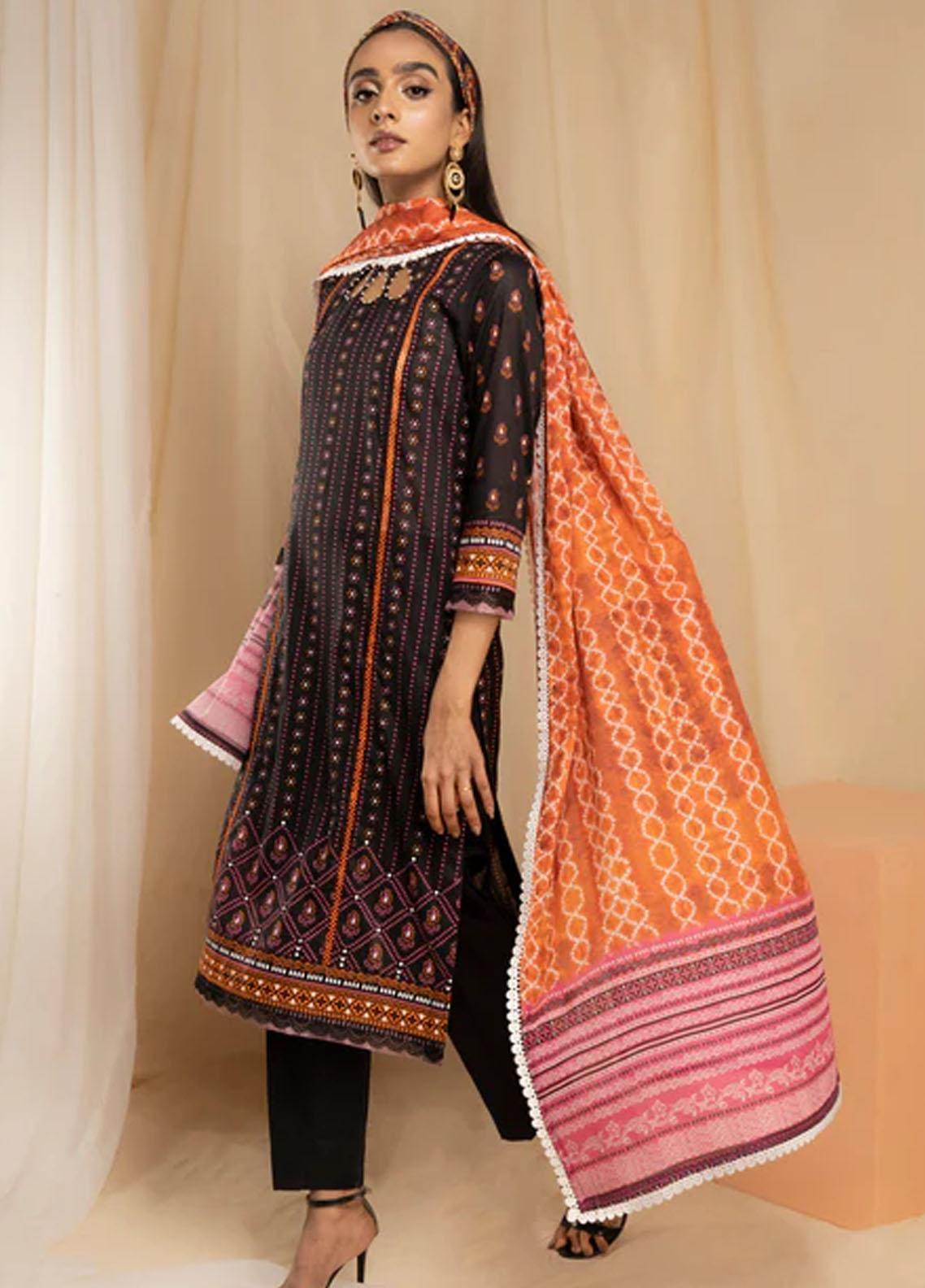 LAKHANY 3PC Printed Lawn Suits - Black (UNSTITCHED)