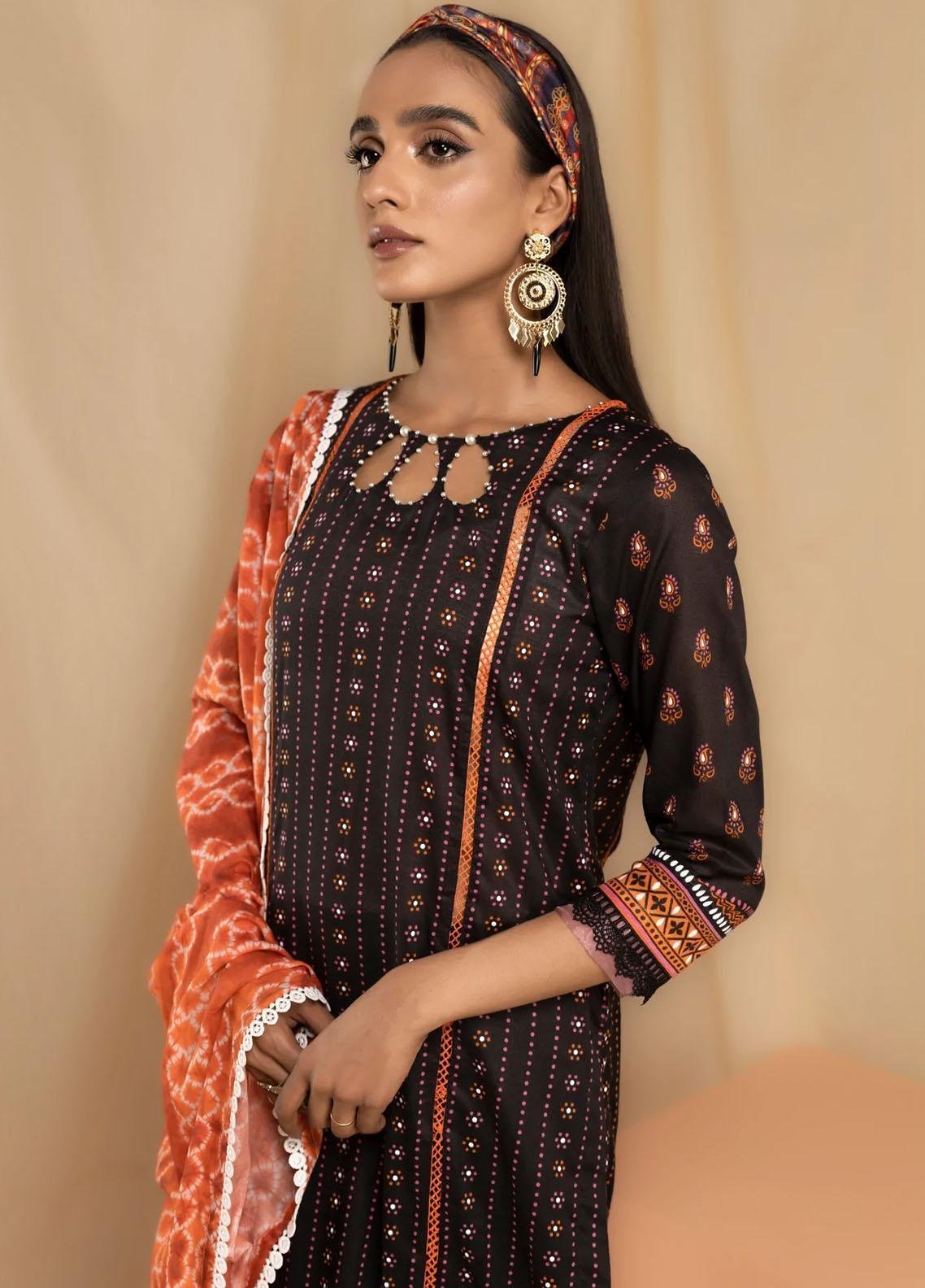 LAKHANY 3PC Printed Lawn Suits - Black (UNSTITCHED)