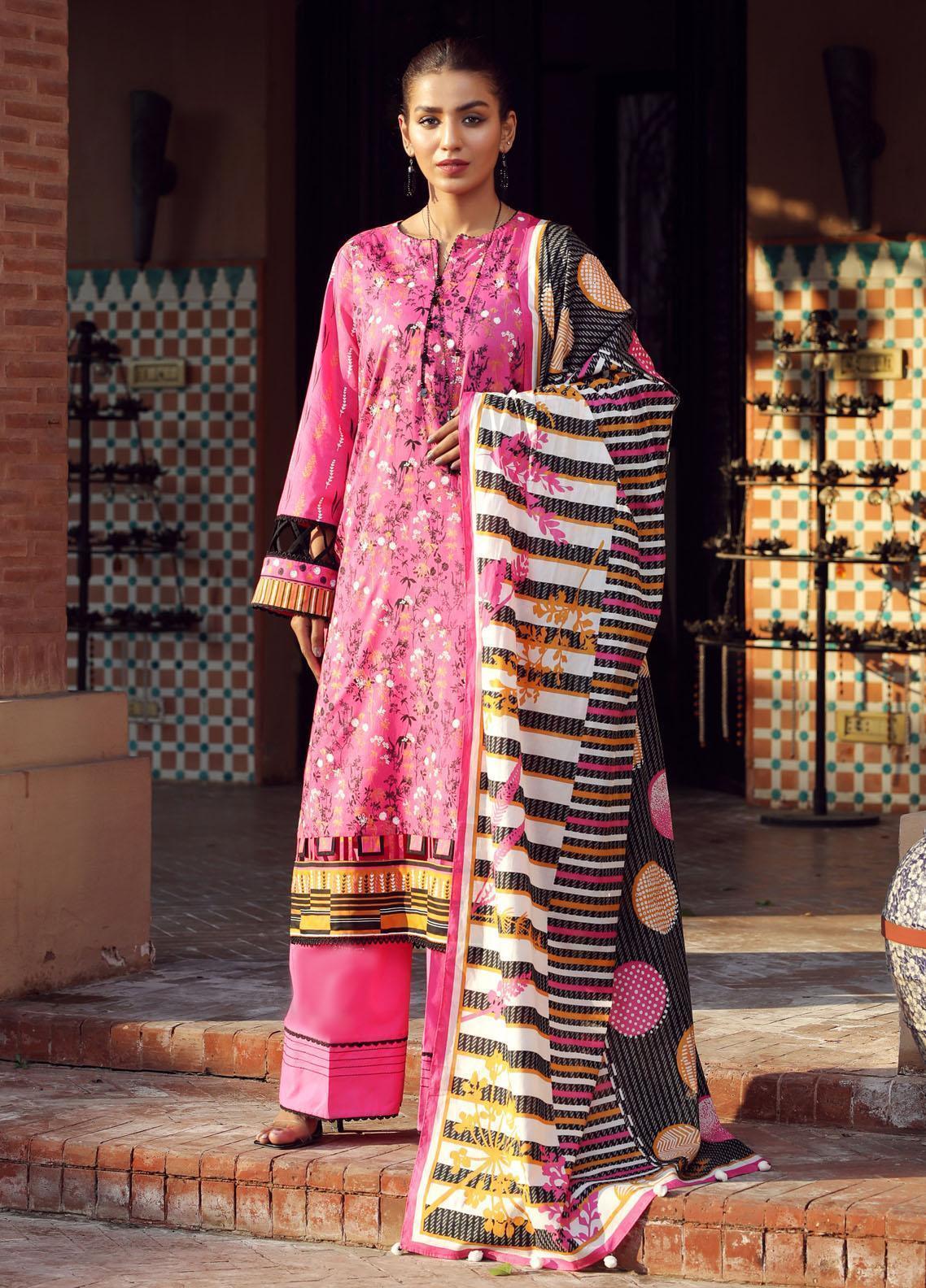 LAKHANY 3PC Printed Lawn Suits - Pink (UNSTITCHED)