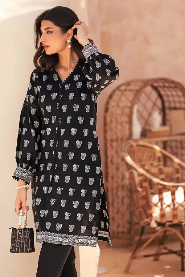 GUL AHMED - 2 PIECE PRINTED LAWN SUIT - BLACK (UNSTITCHED)