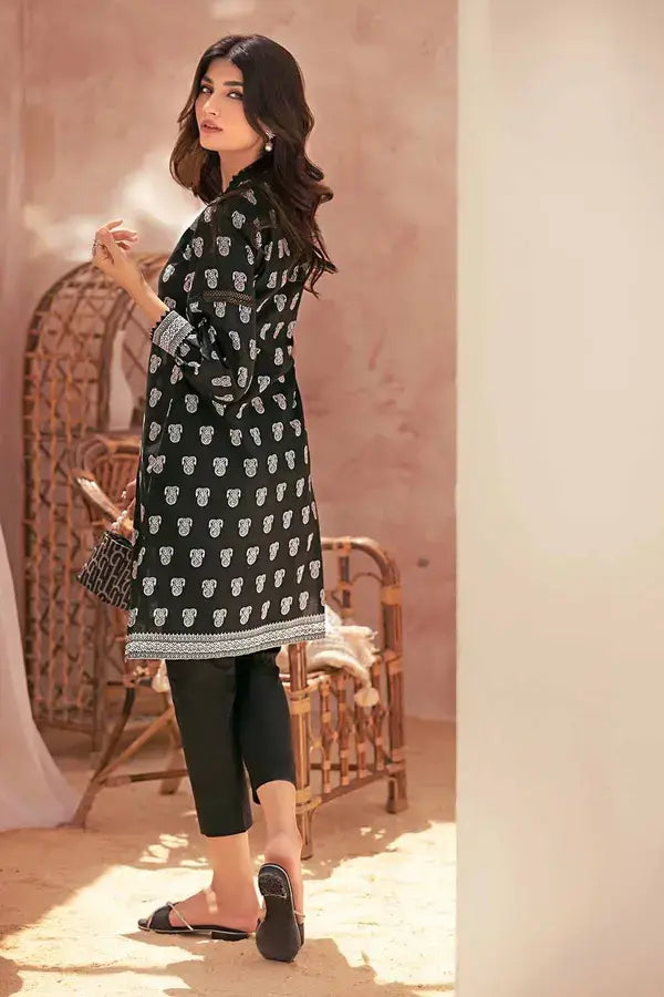 GUL AHMED - 2 PIECE PRINTED LAWN SUIT - BLACK (UNSTITCHED)