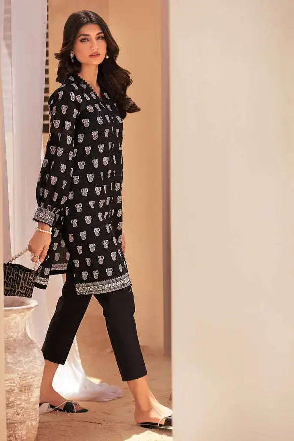 GUL AHMED - 2 PIECE PRINTED LAWN SUIT - BLACK (UNSTITCHED)