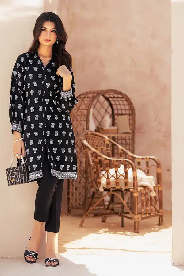 GUL AHMED - 2 PIECE PRINTED LAWN SUIT - BLACK (UNSTITCHED)