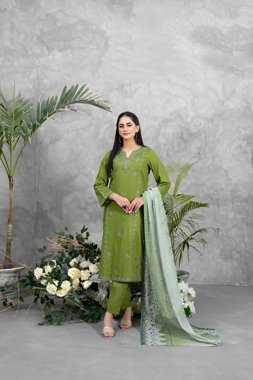 TAWAKKAL 3Pc Embroidered Lawn Suit - Green (PRET)