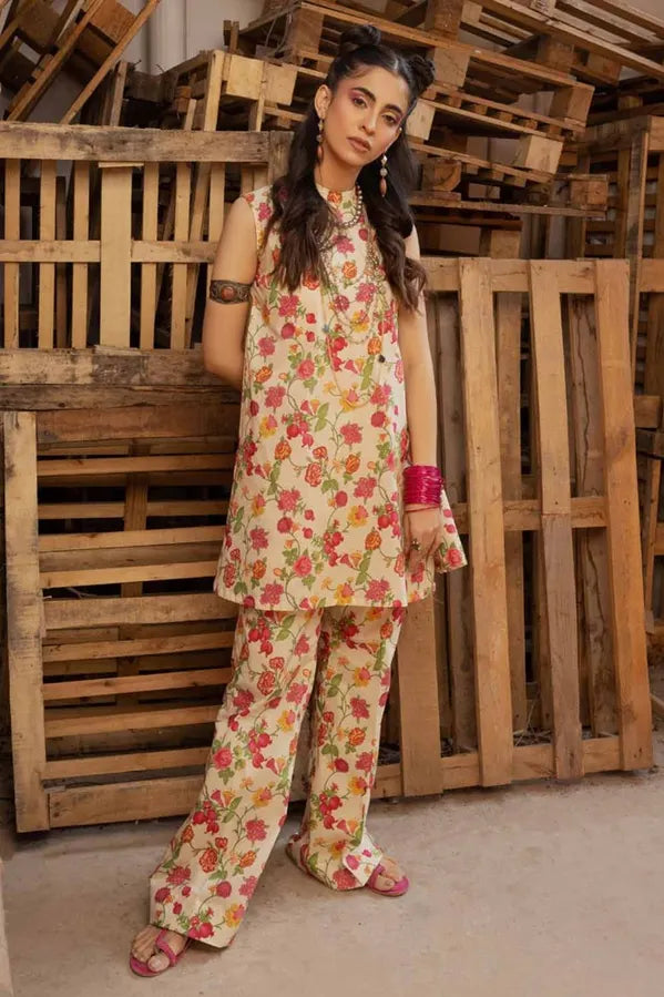 GUL AHMED 2 PIECE PRINTED LAWN SUIT - CREAM (UNSTITCHED)