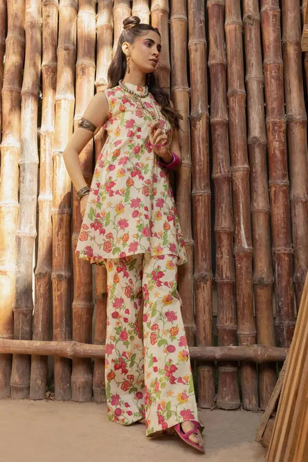 GUL AHMED 2 PIECE PRINTED LAWN SUIT - CREAM (UNSTITCHED)