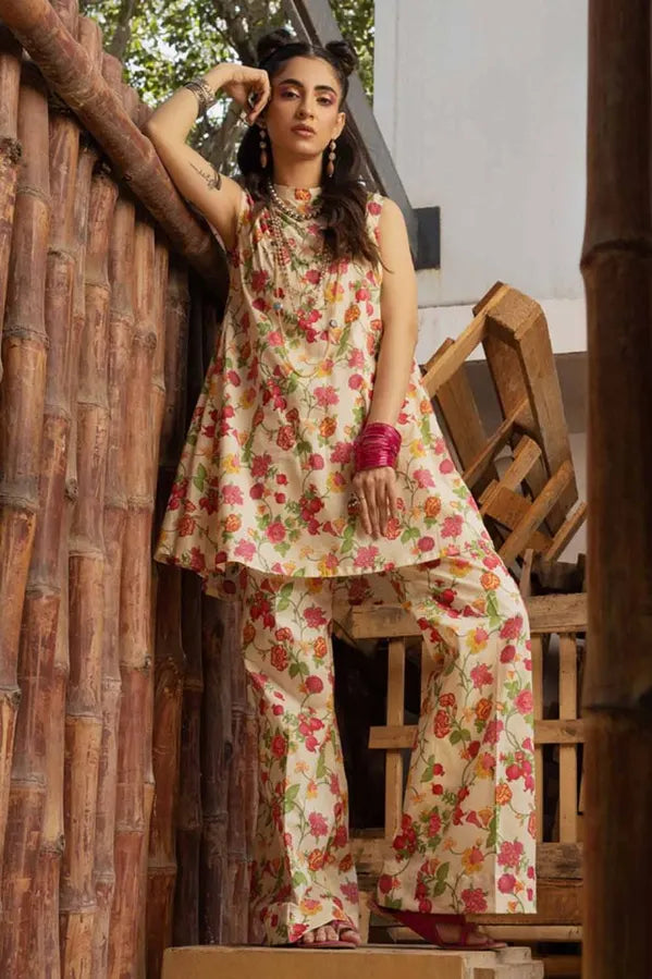 GUL AHMED 2 PIECE PRINTED LAWN SUIT - CREAM (UNSTITCHED)