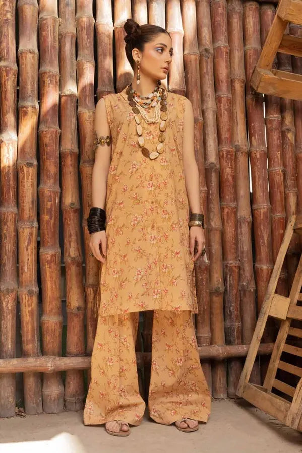 GUL AHMED 2 PIECE PRINTED LAWN SUIT - GOLD (UNSTITCHED)