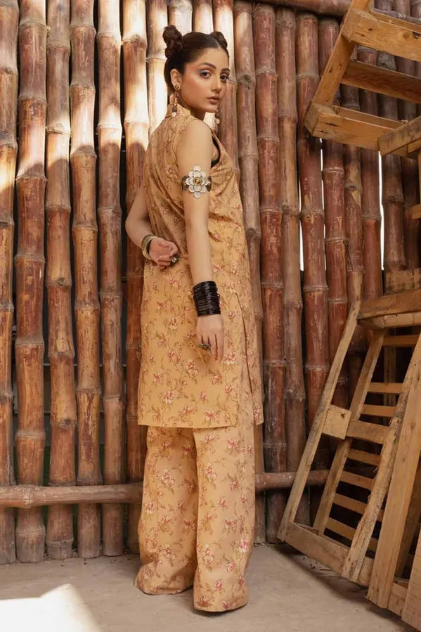 GUL AHMED 2 PIECE PRINTED LAWN SUIT - GOLD (UNSTITCHED)