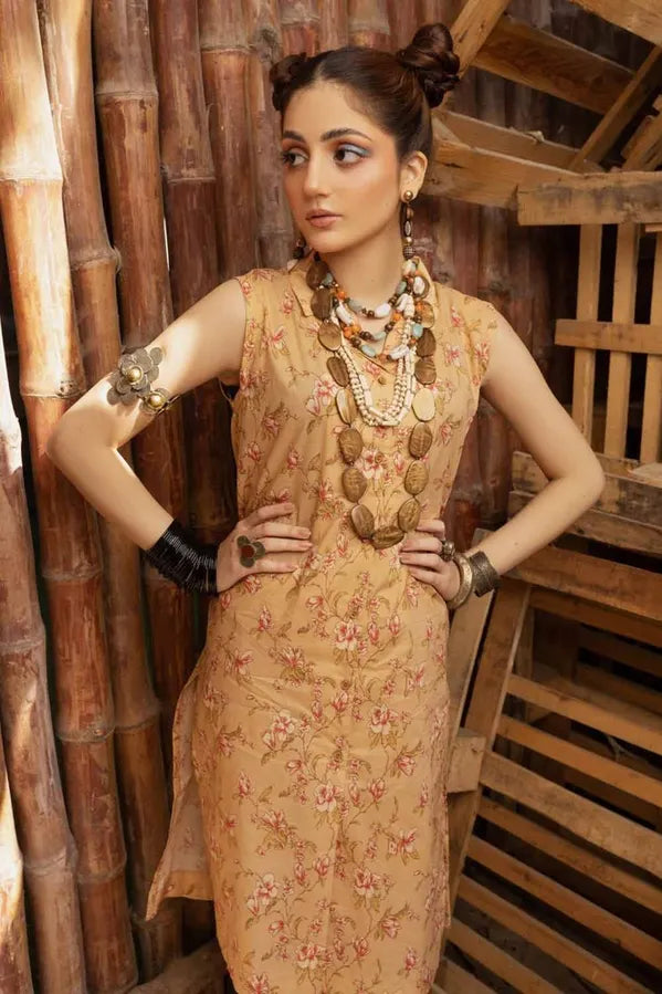 GUL AHMED 2 PIECE PRINTED LAWN SUIT - GOLD (UNSTITCHED)