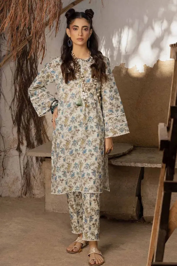 GUL AHMED - 2 PIECE EMBROIDERED PRINTED LAWN SUIT - LIGHT GREY (UNSTITCHED)