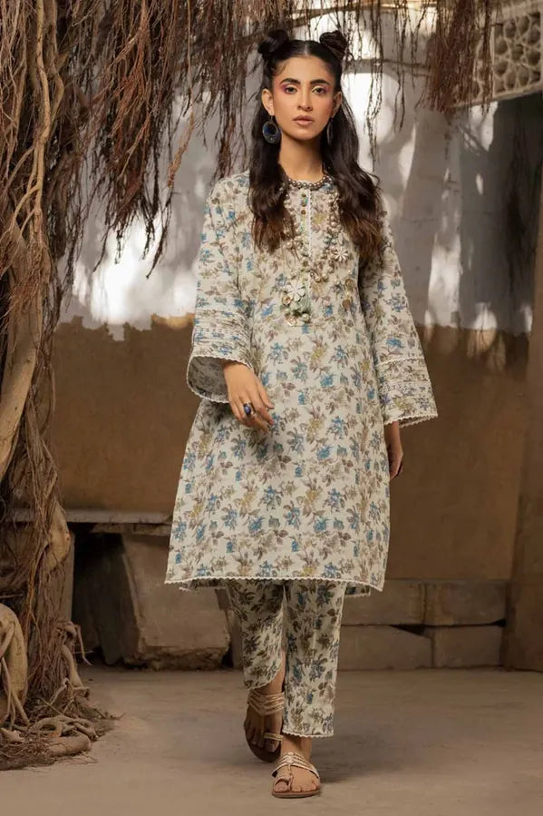 GUL AHMED - 2 PIECE EMBROIDERED PRINTED LAWN SUIT - LIGHT GREY (UNSTITCHED)