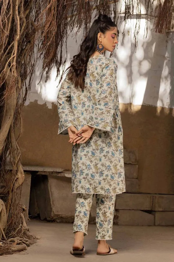 GUL AHMED - 2 PIECE EMBROIDERED PRINTED LAWN SUIT - LIGHT GREY (UNSTITCHED)