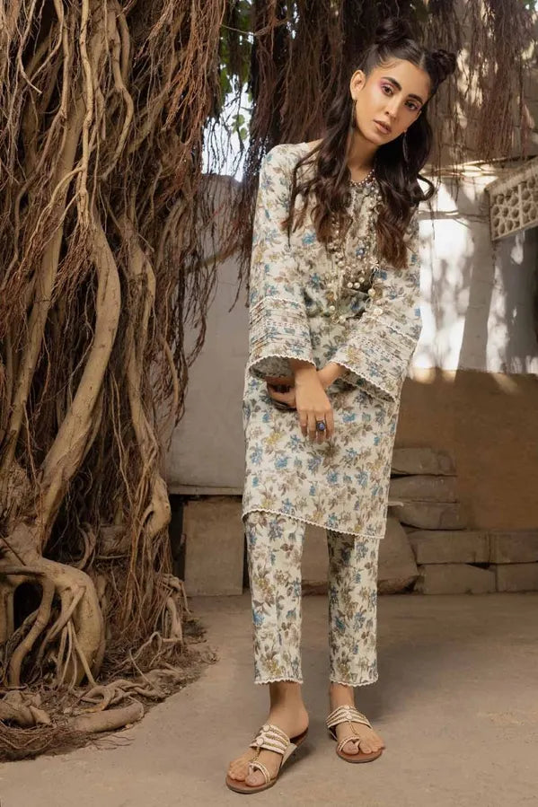 GUL AHMED - 2 PIECE EMBROIDERED PRINTED LAWN SUIT - LIGHT GREY (UNSTITCHED)