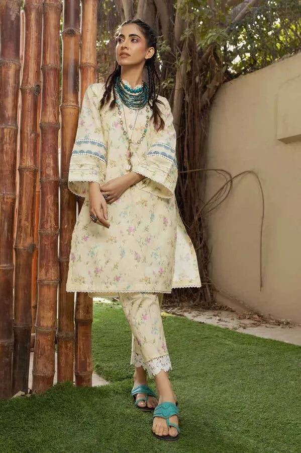 GUL AHMED 2 - PIECE PRINTED LAWN SUIT -  CREAM (UNSTITCHED)