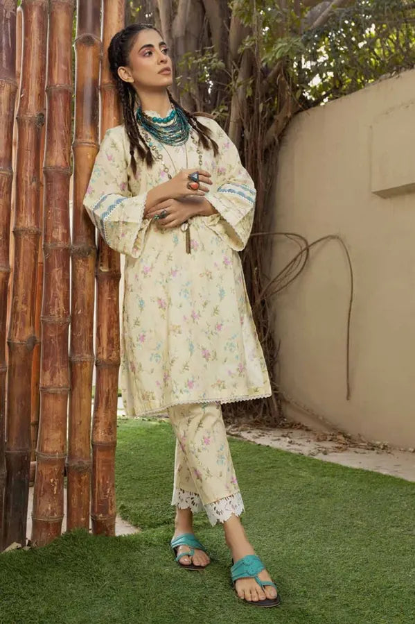 GUL AHMED 2 - PIECE PRINTED LAWN SUIT -  CREAM (UNSTITCHED)