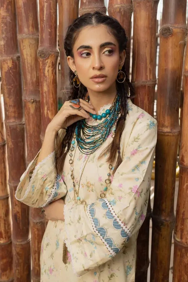 GUL AHMED 2 - PIECE PRINTED LAWN SUIT -  CREAM (UNSTITCHED)